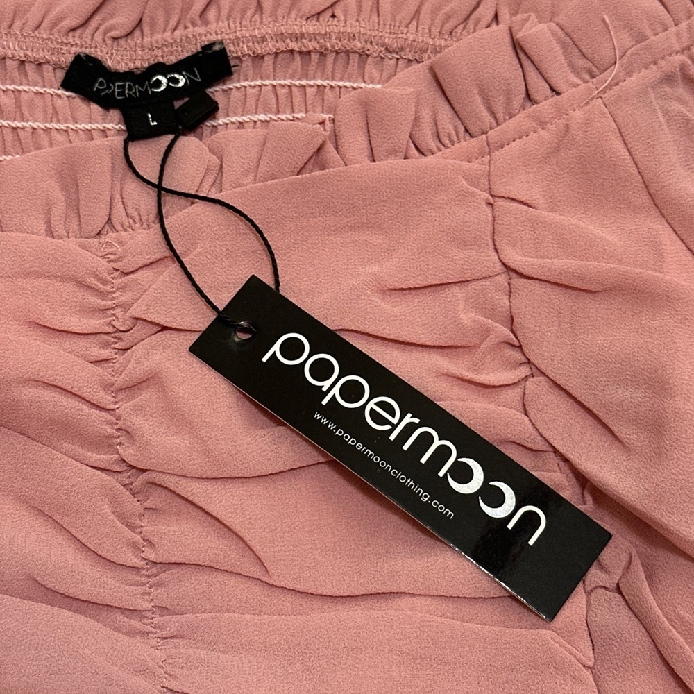 Papermoon Ruched Off-Shoulder Pink Crop Top - Picture 6 of 9